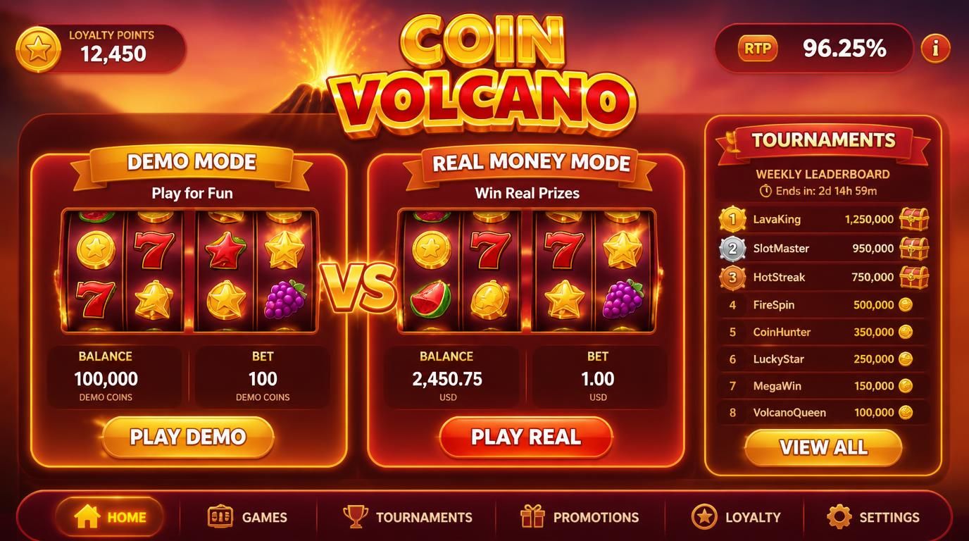 Comparison of demo mode and real-money mode with leaderboard and loyalty icon